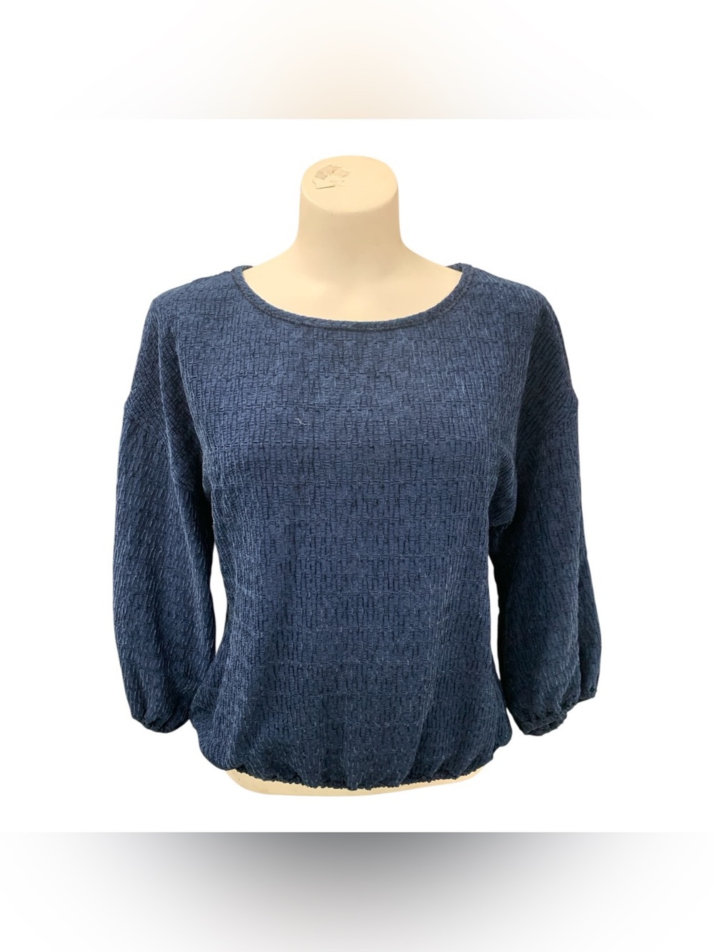 Max Studio Navy Blue Textured Knit Blouse Size M